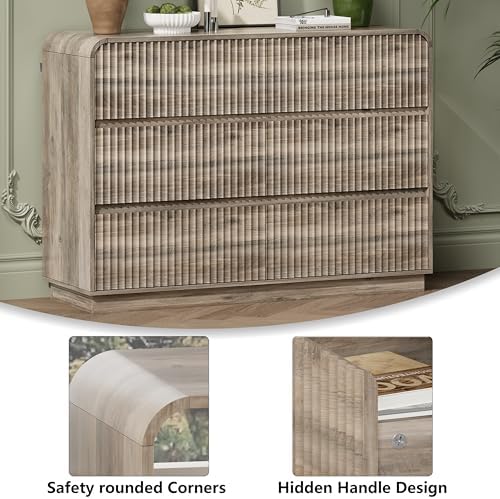 Wodeer Grey Dresser Fluted 6 Drawers Dresser for Bedroom, 47" Wide Wood Chest of Drawers with Hidden Handles & Rounded Corners, Modern TV Stand Storage Cabinet for Living Room, Hallway, Entryway - Image 5