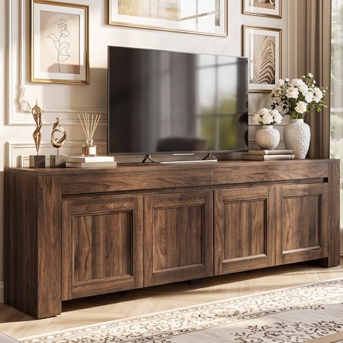 YITAHOME 70 Inch TV Stand with Storage Doors for up to 80" TVs, Dark Walnut by YITAHOME