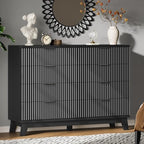Xixini Fluted Dresser with 8 Drawers, 54" Wide Modern Chest of Drawers with Metal Handle, Wooden Dresser TV Stand, Wood Closet Clothes Storage Organizer for Bedroom, Living Room, Hallway, Solid Black by Xixini