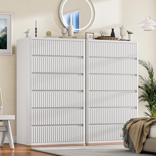 Standifurno White 56" Tall Dresser for Bedroom, Fluted Vertical Dresser with 6 Deep Drawers, Modern Chest of Drawers with Curved Profile, Wooden Drawer Organizer for Living Room, Hallway, Closet - Image 4