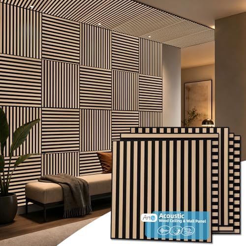 Art3d 12-Pack Acoustic Slat Panel & Ceiling Tile, 2 x 2 ft, Natural Oak by Art3d