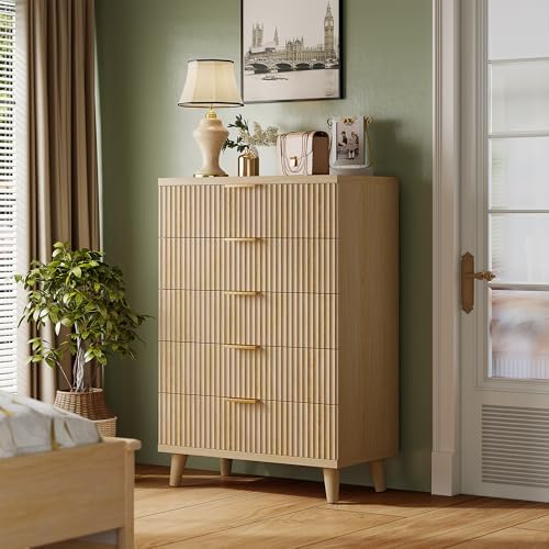 Wood Tall 5 Drawers Dresser, 27.6" W Fluted Modern Dressers for Bedroom - Image 6