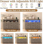 Wodeer 9 Drawer Dresser for Bedroom with LED Lights, Charging Station, Wood Chest of Drawers with Metal Handles, Modern TV Stand & Storage Organizer for Bedroom, Hallway, Grey - Image 5