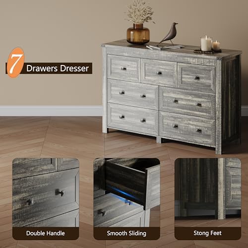 Xixini 47.2" Wide 7-Drawer Farmhouse Dresser for Bedroom, Dark Brown - Image 5