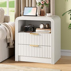 Decofy Fluted Nightstand Set of 2 with Charging Station, 2 Drawers, White - Image 2