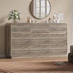 Wodeer Grey Dresser Fluted 9 Drawers Dresser for Bedroom, 59" Wide Wood Chest of Drawers with Hidden Handles & Rounded Corners, Modern TV Stand Storage Cabinet for Living Room, Hallway, Entryway, Gray by WODEER