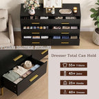 Black 6 Drawer Dresser for Bedroom, 47" Wood Dresser with Gold Handles. - Image 5