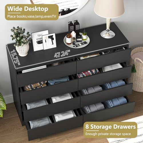 Spaco Black Dresser for Bedroom,Modern 8 Drawer Dresser with Deep Drawer,Wide Storage Chest of Drawer for Closet,Wood Bedroom Storage Organizer Furniture,TV Stand for Living Room - Image 6