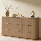 63"W Fluted 9 Drawer Bedroom Dresser, with Faux Marble Top,Natural Oak - Image 6