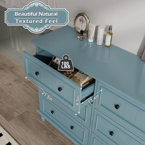 Blue 6 Drawer Dresser, Vintage Chest of Drawers, 47.2'' Bedroom Cabinet - Image 5