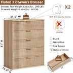 LEYAOYAO Fluted 5 Drawers Dresser for Bedroom, 41" Tall Modern Chest of Drawers with Metal Handle, Curved Profile Design,Natural Wood Drawer Organizer for Bedroom, Living Room, Hallway, Entryway - Image 2