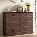 Farmhouse 8 Drawer Dresser for Bedroom, 55" Brown Dresser with TV Stand by CARPETNAL
