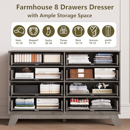 HUANLEGO 48" W Tall Fluted Dresser for Bedroom with 8 Drawer, Grey - Image 5