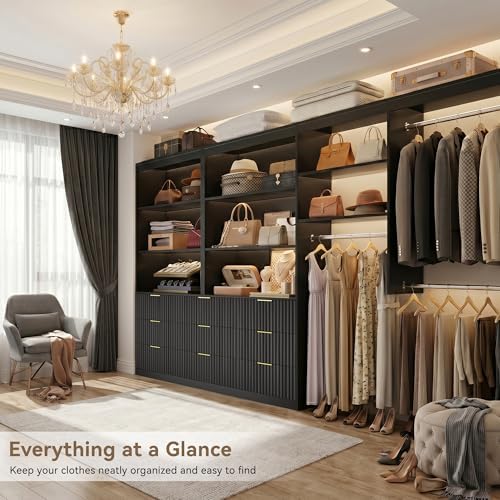 Black 9 Drawer Dresser for Bedroom, 63" Wide Modern Fluted Chest of Drawers, Wooden Dresser with Gold Metal Handles, Mid Century Large Dresser TV Stand for Living Room Hallway - Image 3
