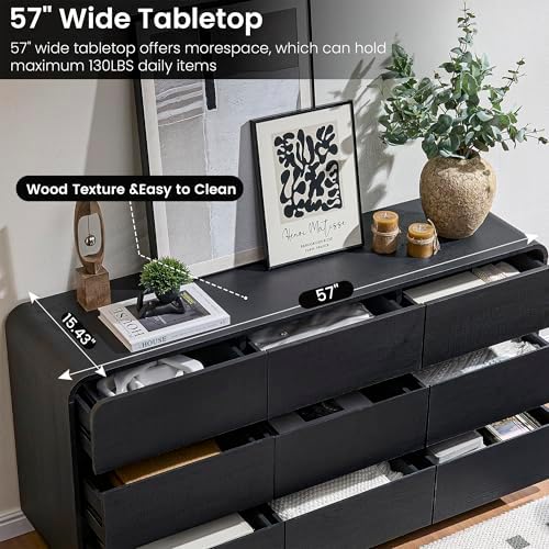 Standifurno Dresser for Bedroom, Modern Cuved Dresser with 9 Drawers,Black Dresser with Handleless Design, Closet Storage Dresser, 15.43" D x 57" W x 28.3" H (9 Drawers) - Image 5