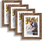 Hongkee 7x10 Picture Frame Set of 4, Made of Real Glass and Rustic Brown Frame - Display 5.5 x 8.5 Diploma Frame with Mat or 7x10 Without Mat, 7 by 10 Photo for Wall or Tabletop by Hongkee