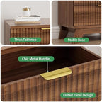 Xixini Fluted Dresser for Bedroom with 3 Drawers, 24" Wide Modern Chest of Drawers with Metal Handle, Wooden Dresser TV Stand, Wood Closet Clothes Storage Organizer for Living Room, Hallway, Walnut - Image 4