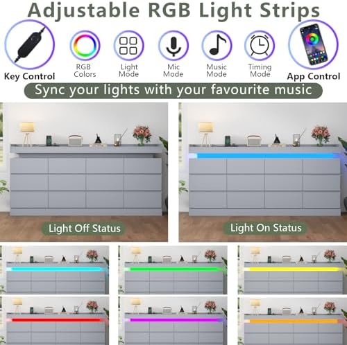 Gyfimoie 12 Drawer Dresser with Power Outlet, Modern Dresser with LED Light - Image 5