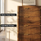 Fluted 47" Tall Dresser for Bedroom with 5 Drawers, Modern Chest of Drawers with Metal Handle & Deep Storage, Wood Closet Clothes Storage Organizer for Living Room & Hallway, Walnut Brown Dresser - Image 5