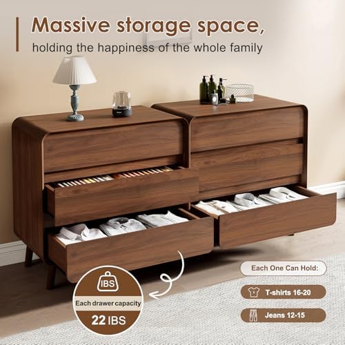 Nasonet 3 Drawer Dressers for Bedroom, Mid Century Modern Chests of Drawers, Curved Dresser with Storage Drawer, Wooden Bedroom Furniture Drawer for Closet, Home Office, Walnut - Image 4