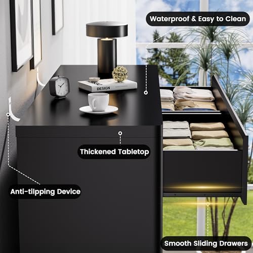 Standifurno Black 8 Drawers Dresser for Bedroom, 48" Wide Wooden Tall Chest of Drawers with Curved Modern Profile Design, Fluted Dresser TV Stand, Wood Closet Clothes Storage Drawer Organizer - Image 6