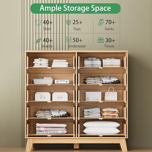 Fluted Dresser for Bedroom with 10 Drawers, 48" Wide Modern Chest of Drawers with Metal Handle, Wooden Dresser TV Stand, Wood Closet Clothes Storage Organizer for Living Room, Hallway, Natural Oak - Image 3