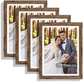Hongkee 11x15 Picture Frame Set of 4, Made of Real Glass and Rustic Brown Frame - Display Picture 10x14 with Mat or 11x15 Without Mat, 11 by 15 Photo for Wall Mounting by Hongkee