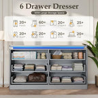 6 Drawer Dresser for Bedroom,47.24" Long Grey Chest of Drawers w/LED Lights - Image 3