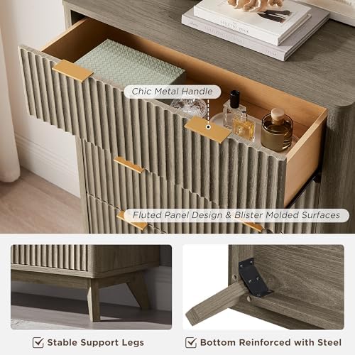 T4TREAM 48" Tall Fluted 5 Drawer Dresser for Bedroom, Grey Alder - Image 6