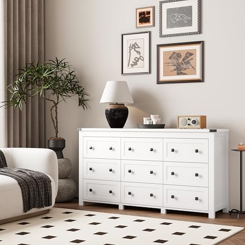 Xixini 59.1" Wide 9-Drawer Farmhouse Dresser for Bedroom, White - Image 2