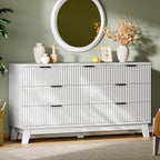 Xixini Fluted Dresser with 7 Drawers, 58" Wide Modern Chest of Drawers with Metal Handle, Wooden Dresser TV Stand, Wood Closet Clothes Storage Organizer for Bedroom, Living Room, Hallway, Solid White by Xixini