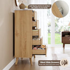 GarveeHome Fluted Dresser for Bedroom with 5 Deep Drawers, Natural Oak - Image 7