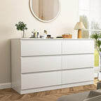 Vibe & Dine White Dresser, Modern 6 Drawer Double Dresser for Bedroom, Wood Chest of Drawers with Wide Storage for Living Room - Image 4