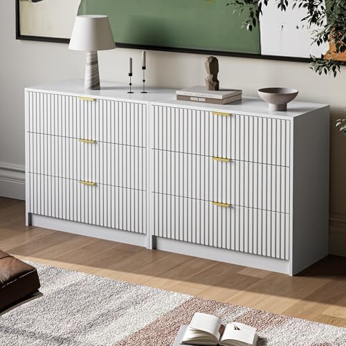 MAISONARIA White Fluted Dresser for Bedroom, 32 Inch Wide Nightstand with Large Drawer, 3 Drawer End Table for Bedroom, Living Rooms, Offices, and Entryways - Image 5