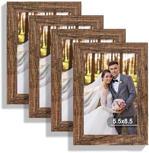 Hongkee 5.5 x 8.5 Diploma Frame Set of 4, Made of Real Glass and Rustic Brown Frame, 5.5 by 8.5 Photo for Wall or Tabletop by Hongkee