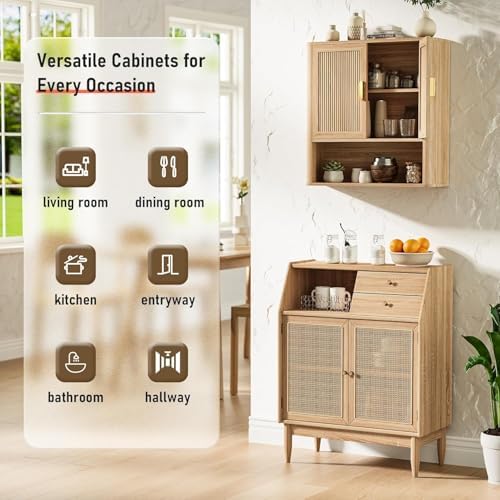 Bathroom Wall Storage Cabinet, Medicine Cabinet with Adjustable Wood Shelf & Doors, Over the Toilet Storage Cabinet Above Toilet Storage for Laundry Room & Living Room Kitchen Storage Islands (Oak) - Image 5