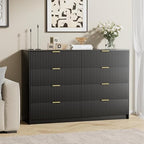 Furniway Black Dresser for Bedroom, Modern Dresser with 8 Drawers and Smooth Slides, Wide Chest of Drawers with Golden Handles for Bedroom, Closet, 15.7" D x 55" W x 37.4" H - Image 6