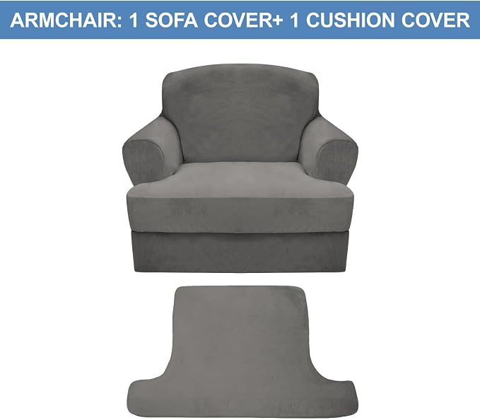 CUCRAF T Cushion Sofa Cover 2 Piece Armchair Slipcovers, Soft Thick Velvet - Image 5