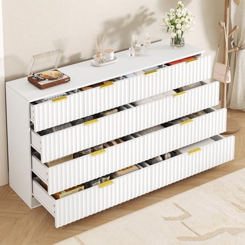 55.1" Wide Fluted 10 Drawer Dresser for Bedroom, White - Image 4