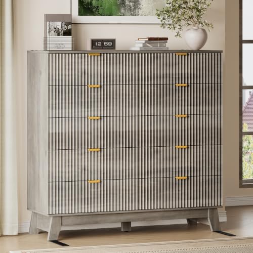 BORNOON 46" Tall Dresser for Bedroom, 10-Drawer Fluted Chest of Drawers, Modern Wood Highboy with Metal Slides and Handles, Anti-Tip Kit, Vertical Clothes Storage Organizer for Apartment, Closet by BORNOON