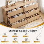 Karl home Natural Oak 6 Drawer Fluted Dresser, Modern Storage Chest - Image 5