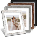 Hongkee 10x10 Picture Frame Set of 4, Made of Glass and Multicolour Wooden Frame, 10 by 10 Photo for Wall or Tabletop - Display Picture 8x8 with Mat or 10x10 Without Mat by Hongkee