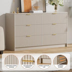 Furniway Beige Dresser for Bedroom, Modern Dresser with 6 Drawers and Smooth Slides, Wide Chest of Drawers with Golden Handles for Bedroom, Living Room, Closet, 15.7" D x 55.1" W x 31.4" H - Image 3