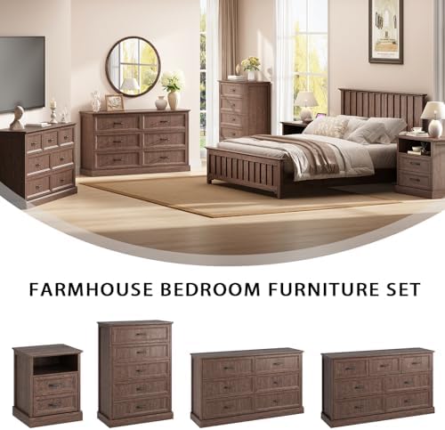 Farmhouse 6 Drawer Dresser for Bedroom, 55" Brown Dresser with TV Stand - Image 4