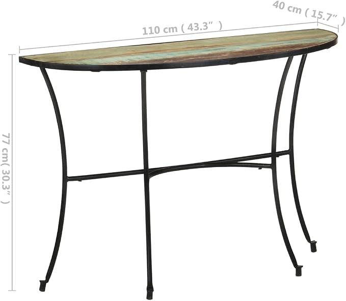 Half Circle Side Table 43.3x15.7x30.3 Inches Solid Reclaimed Wood - Image 2