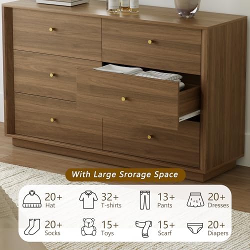 FORTUNETEC 47" Wide 6 Drawer Dresser for Bedroom, Walnut - Image 6