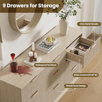 MALOL Fluted 9 Drawer Dresser for Bedroom, 59" Wide Wood Chest of Drawers with Metal Handle, Long Dresser Storage Organizer TV Stand for Closet, Living Room, Hallway, Natural Wood - Image 6