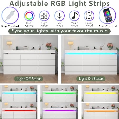 Gyfimoie 9 Drawer Dresser with Power Outlet, Modern Dresser with LED Light - Image 4