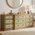 9 Drawers Dresser for Bedroom, 63" Wide Rattan Dressers w/Charging Station by STOSENSE