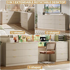 MAISONARIA L-Shaped Rotatable 9 Drawer Dresser for Bedroom, 71" Wide Deformable Beige Dresser with Gold Metal Handles, Modern Fluted Chest of Drawers for Bedroom, Living Room, Entryway, Hallway - Image 4